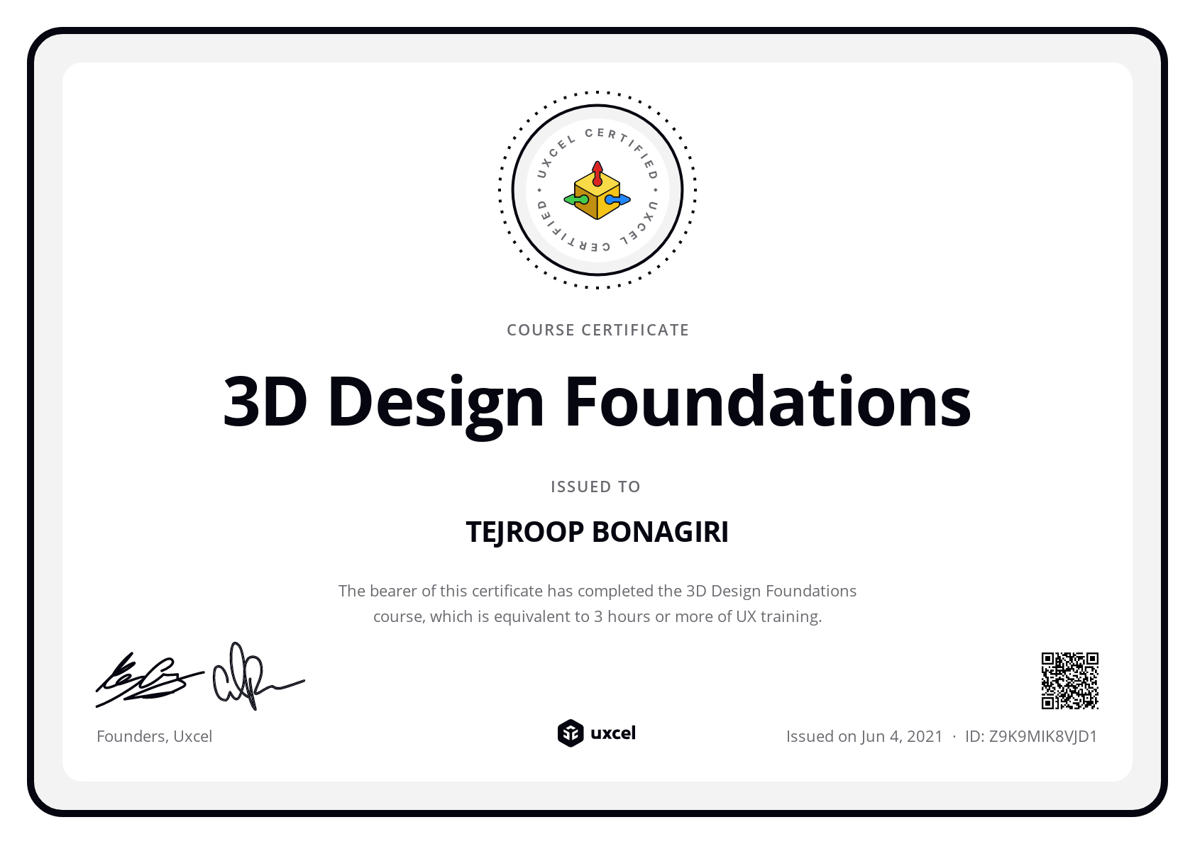 TEJROOP BONAGIRI's certificate